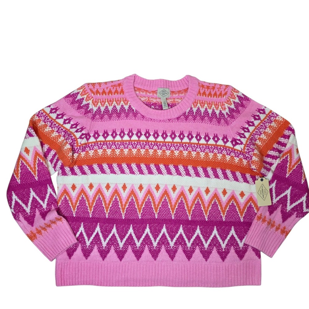 St. John's Bay Womens 2XL Pink Fair Isle Knit Pullover Holiday Sweater NWT